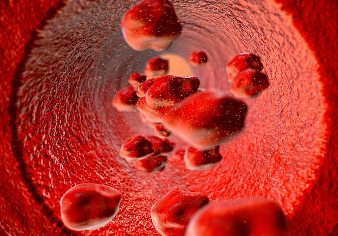 A red background with some blood cells in it